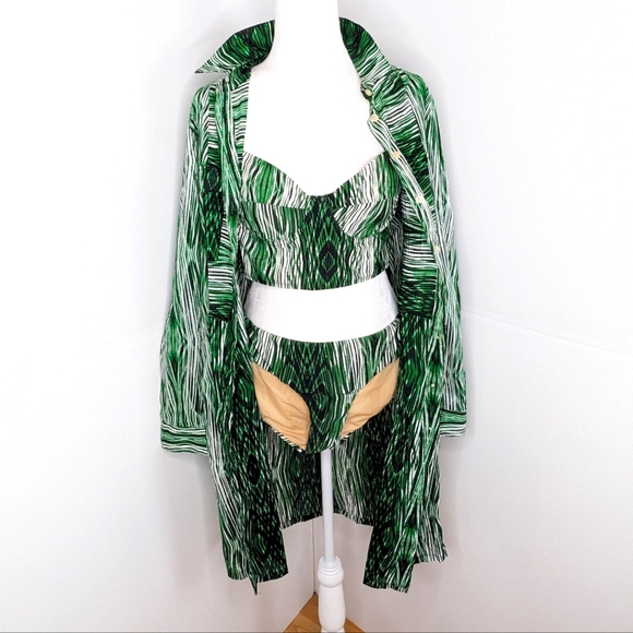 Derek Lam NWOT woodgrain stripe  shirt dress/coverup Large green black white - Picture 3 of 17